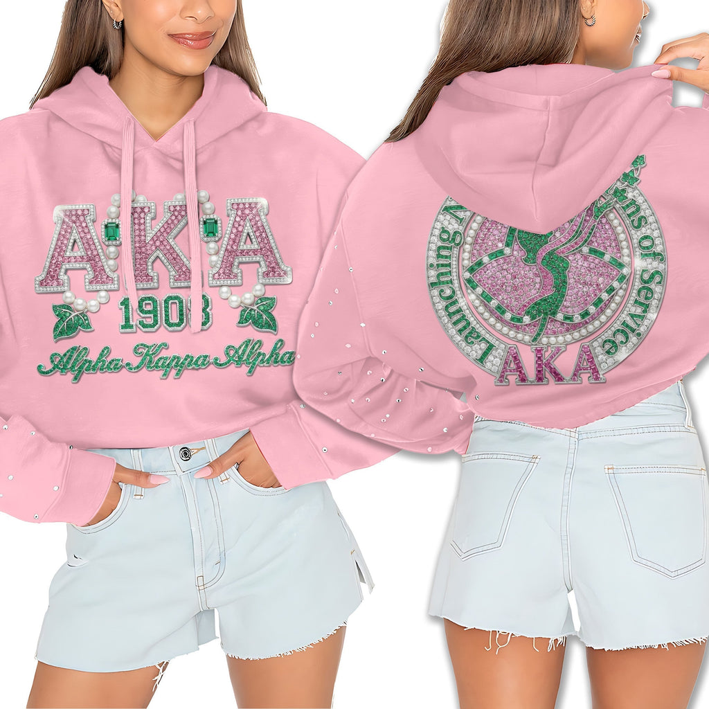 AKA Rhinestone Cropped Pullover Hoodie HTTT