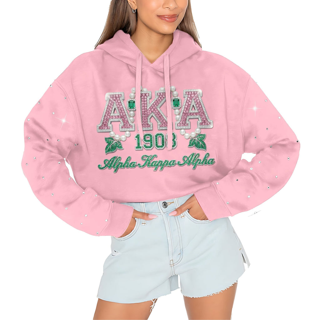 AKA Rhinestone Cropped Pullover Hoodie HTTT